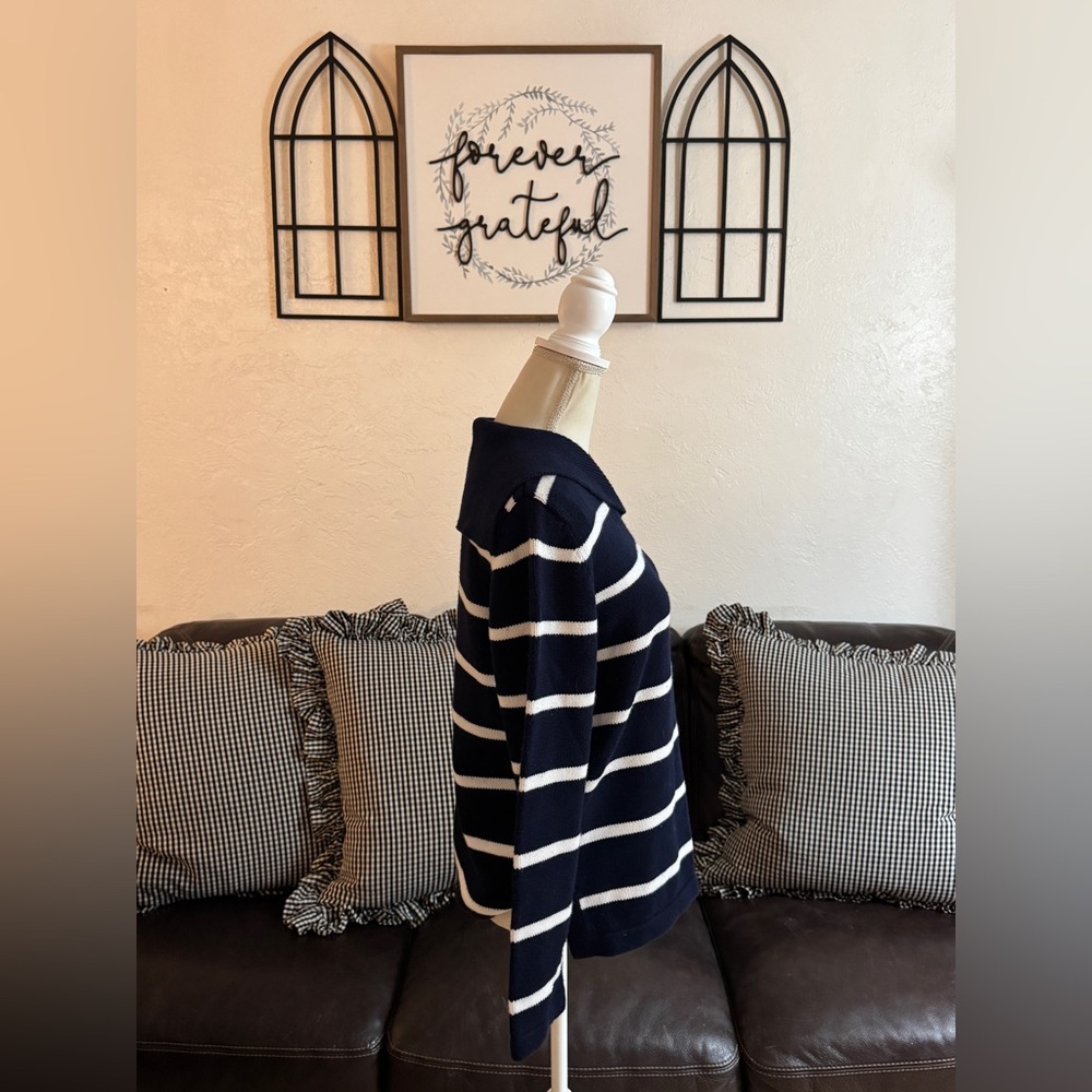 Lauren Ralph Lauren Women Sweater Nautical Emblem Navy Blue White Stripes Sz PM - Picture 4 of 15